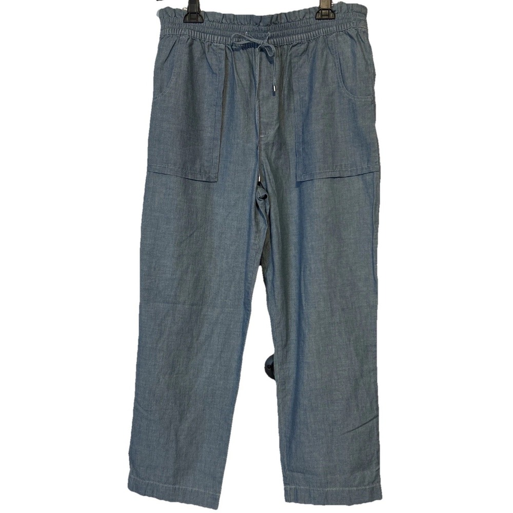 Ralph Lauren Women's Blue Chambray Paperbag Pants 14 Elastic Waist Leisure NWOT‎